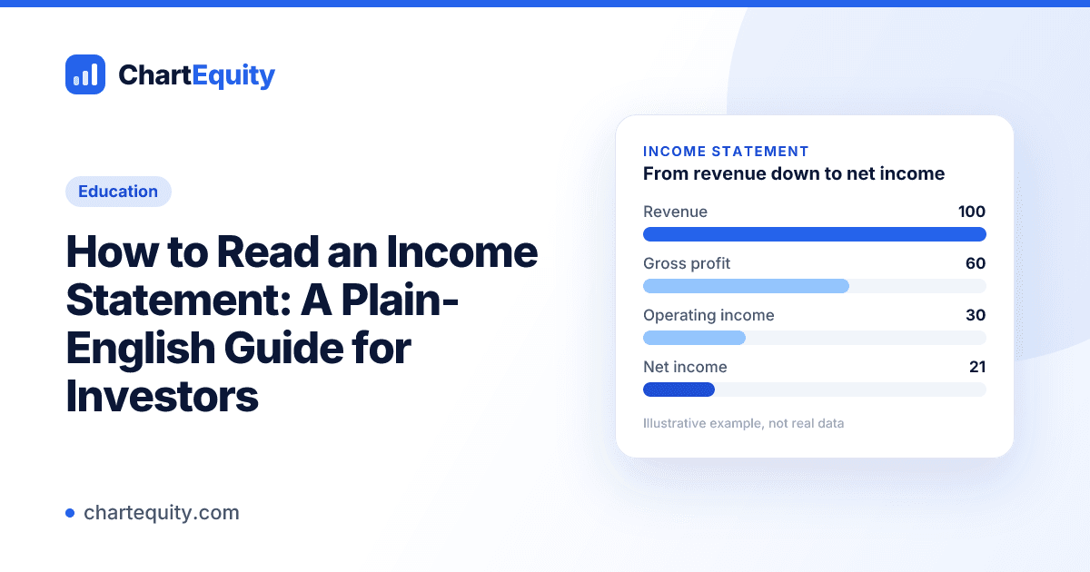 Education cover for "How to Read an Income Statement: A Plain-English Guide for Investors" with an illustrative chart, Chart Equity