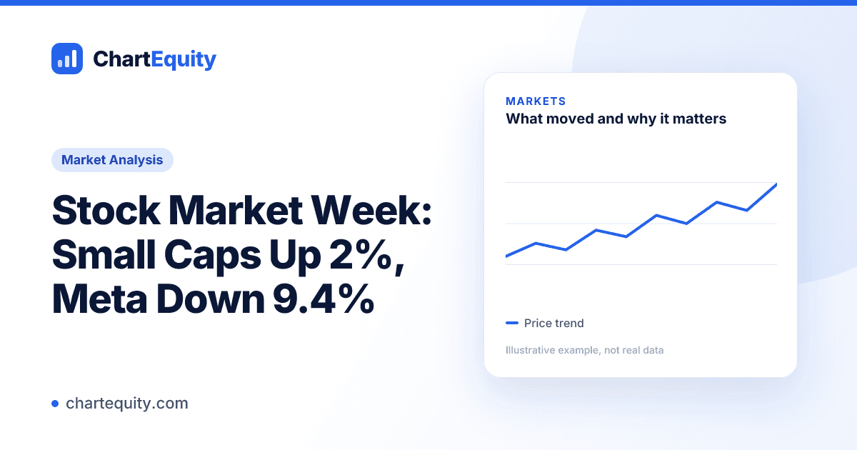 Market Analysis cover for "Stock Market Week: Small Caps Up 2%, Meta Down 9.4%" with an illustrative chart, Chart Equity